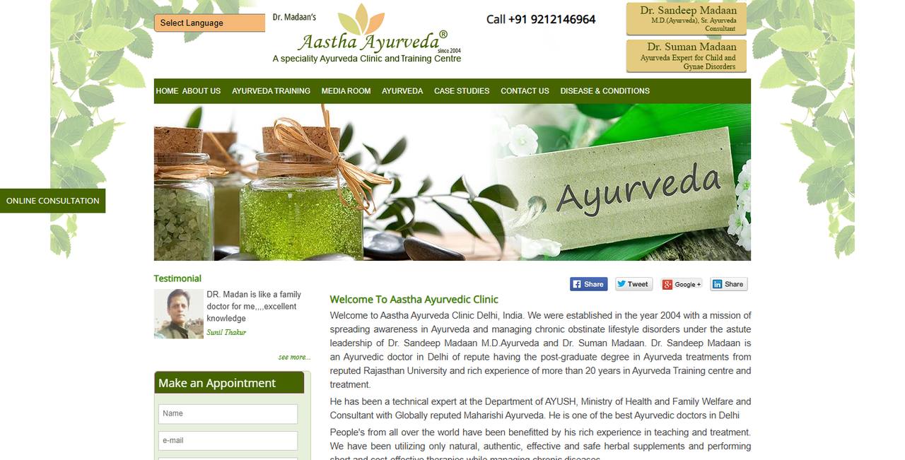 Astha Ayurveda website homepage