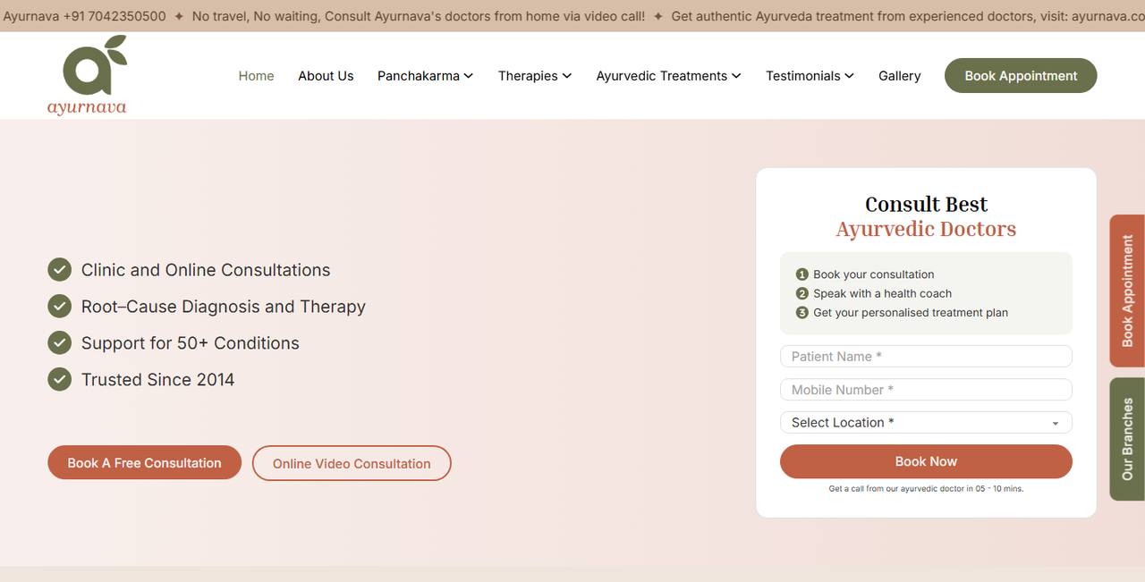 Ayurnava website homepage