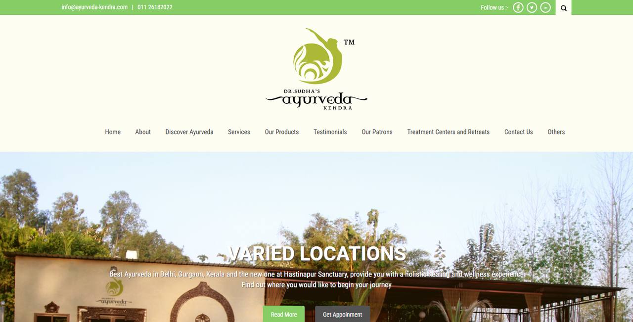 Ayurveda Kendra website homepage