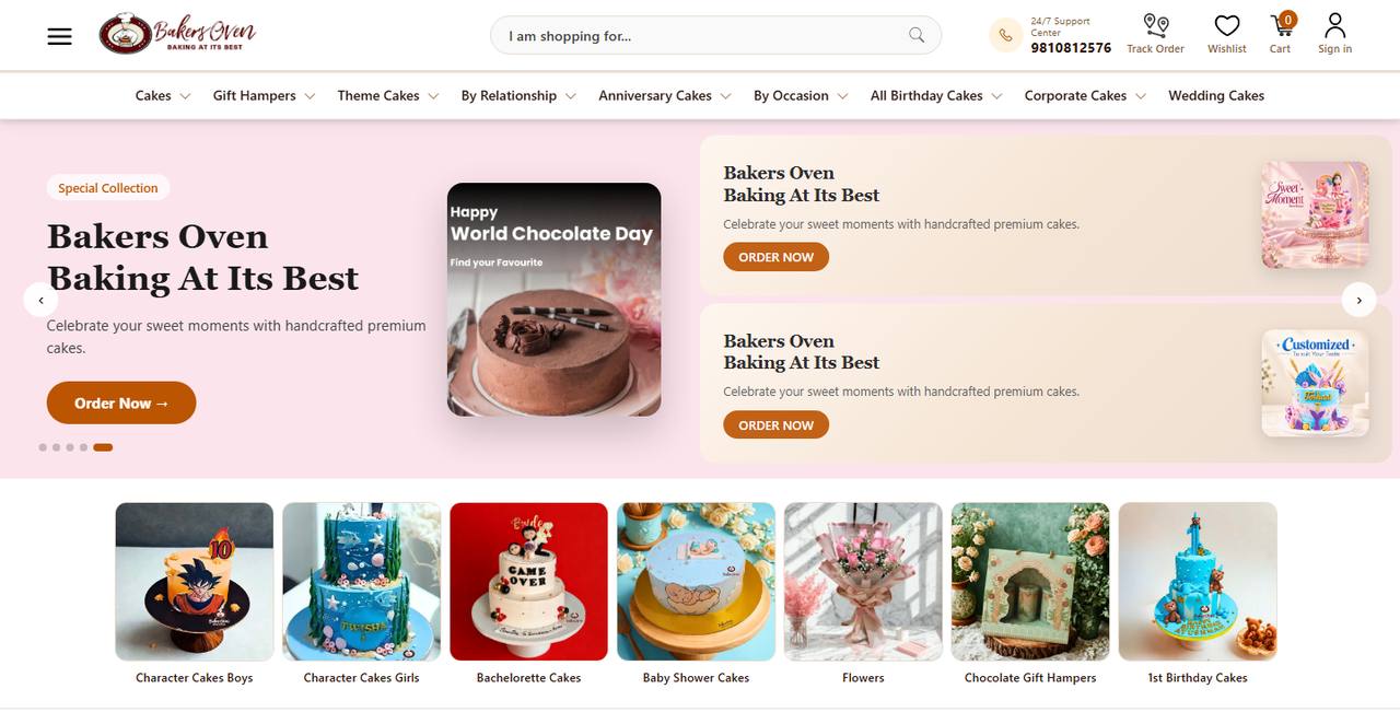 Bakers Oven website homepage
