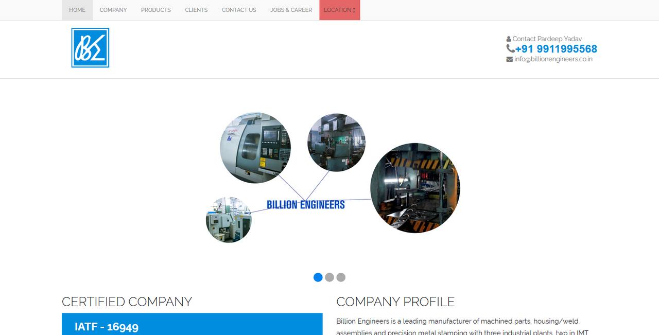 Billion Engineers website homepage