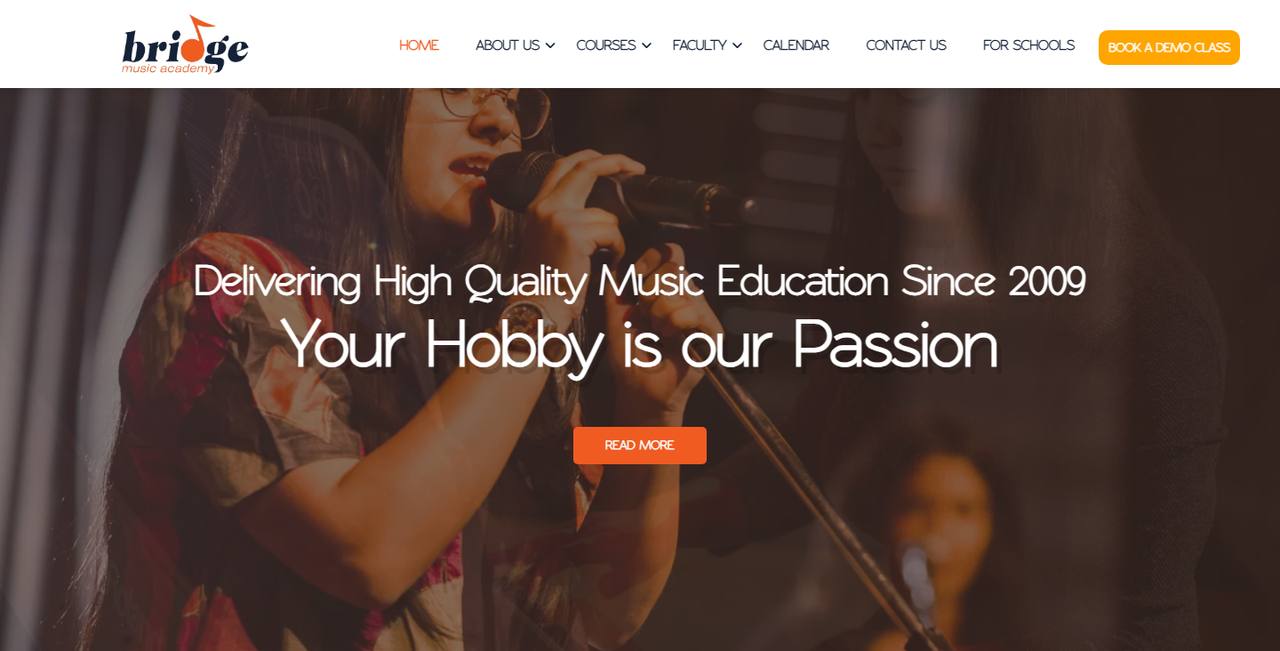 Bridge Music Academy website homepage