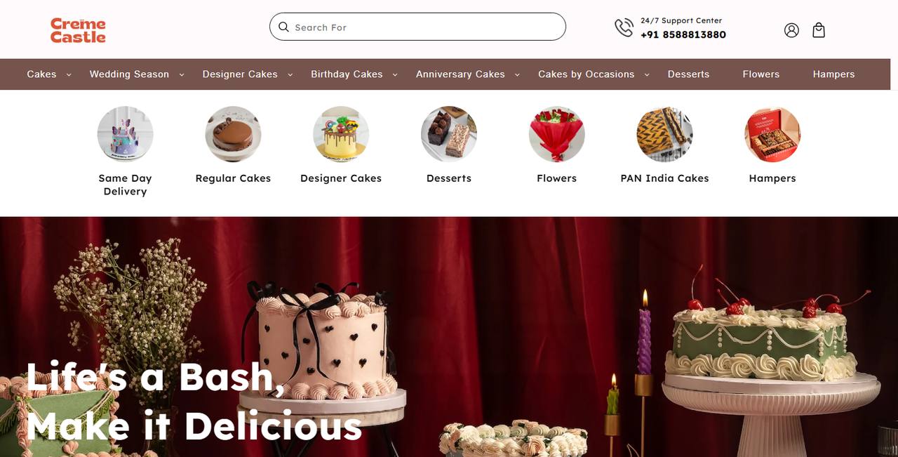 Creme Castle website homepage
