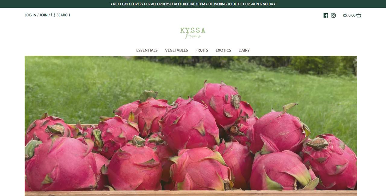 Kyssa Farms website homepage