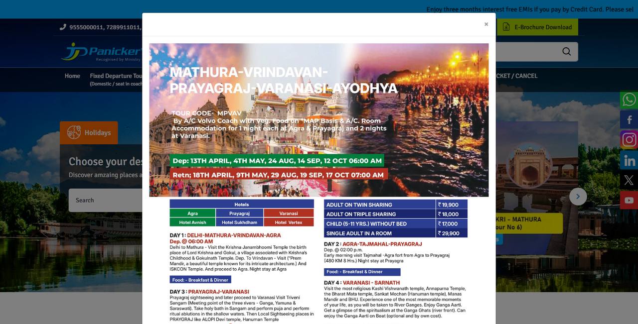 Panickers Travel website homepage