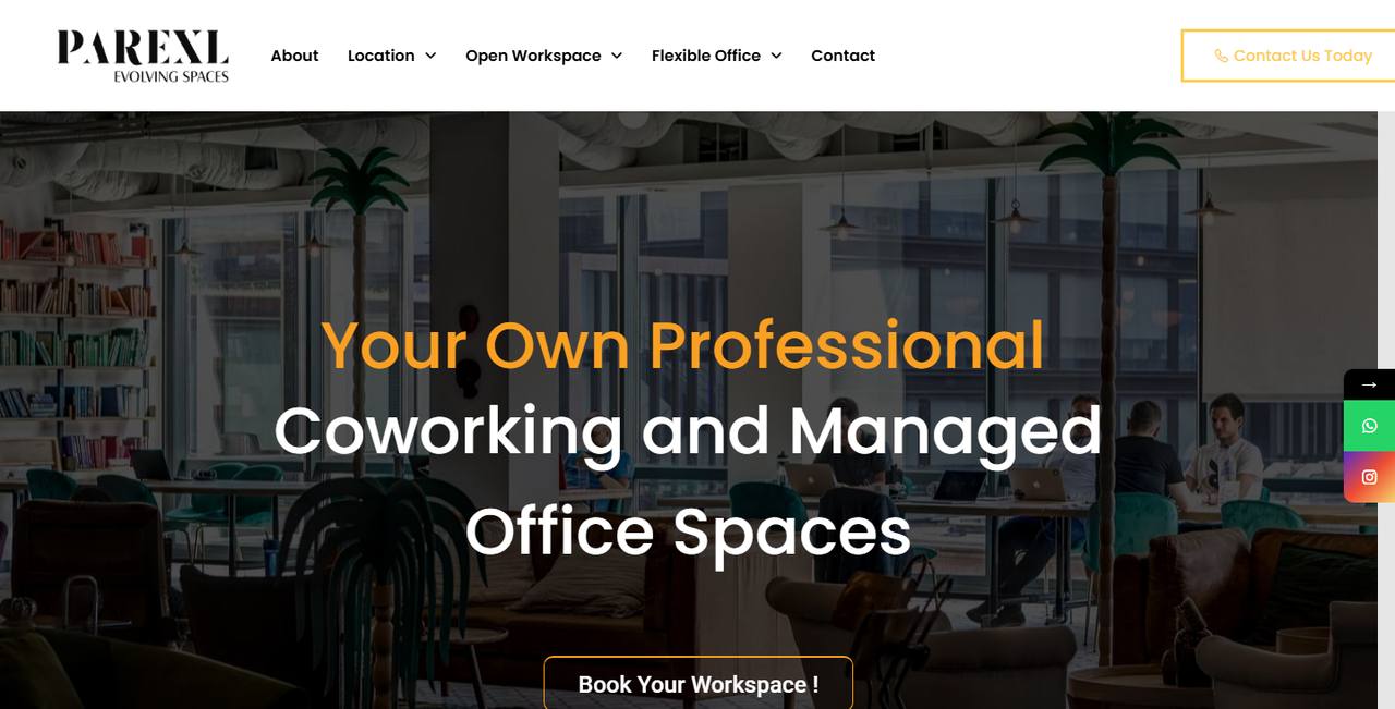 Parexl Workspaces website homepage