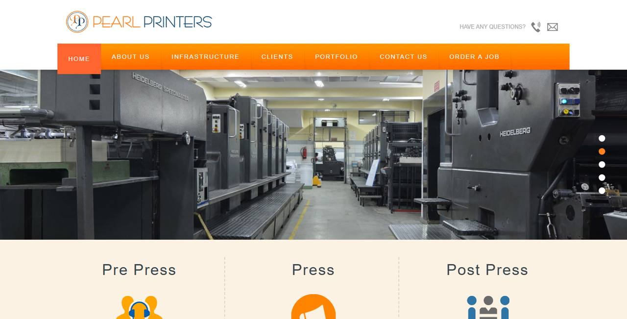Pearl Printers website homepage