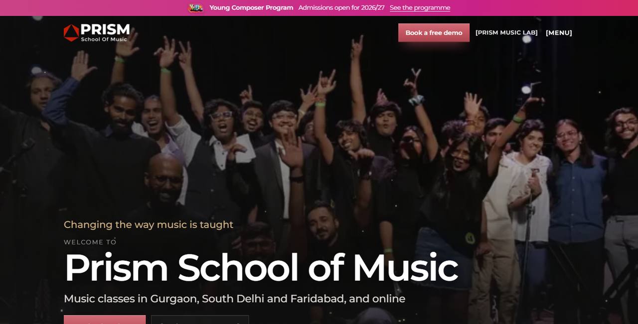 Prism School of Music website homepage