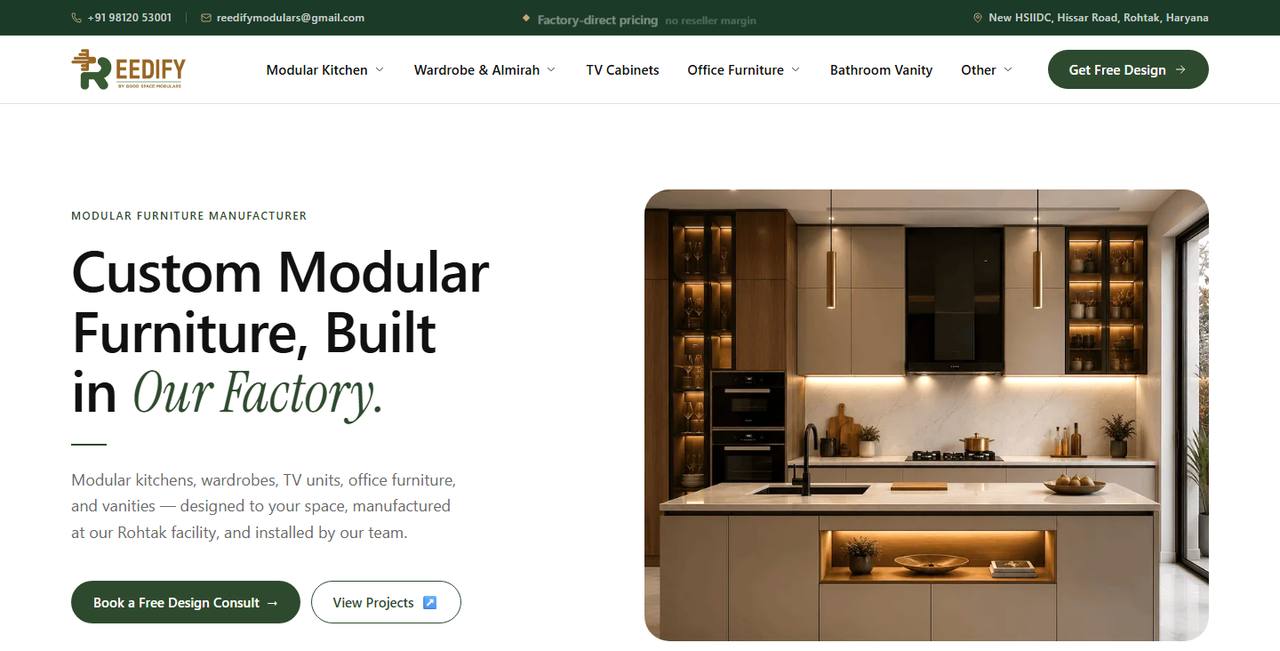 Reedify Modulars website homepage