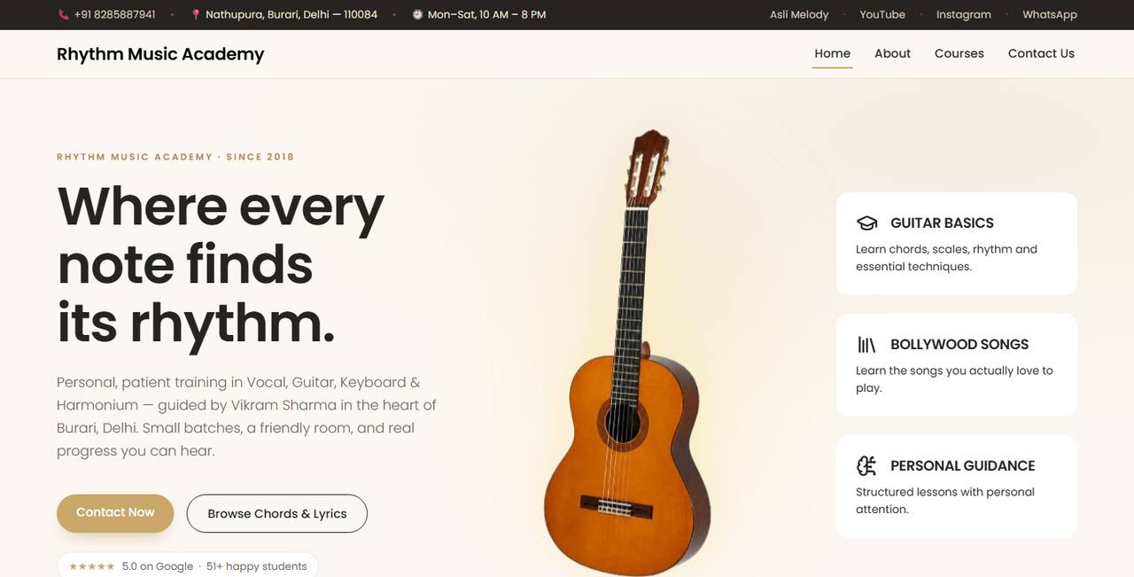Rhythm Music Academy website homepage