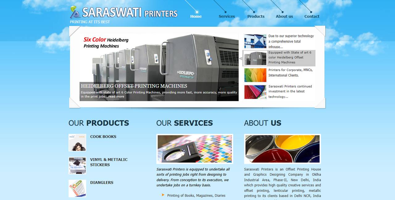 Saraswati Printers website homepage