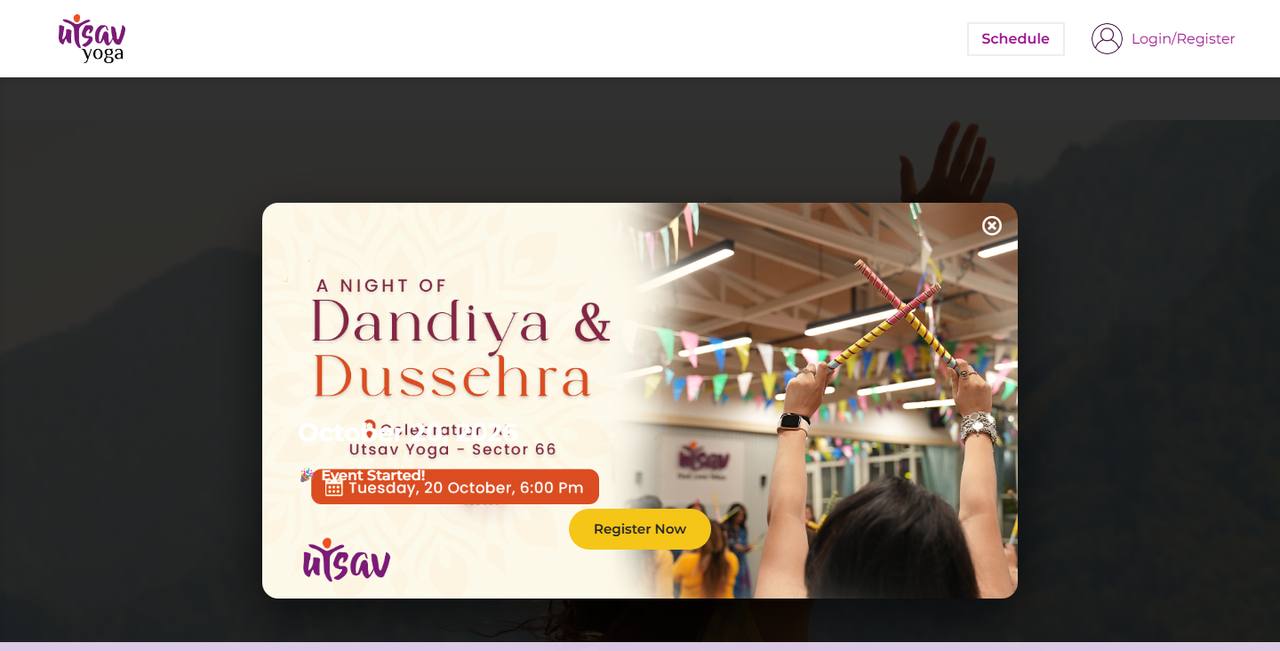 Utsav Yoga website homepage