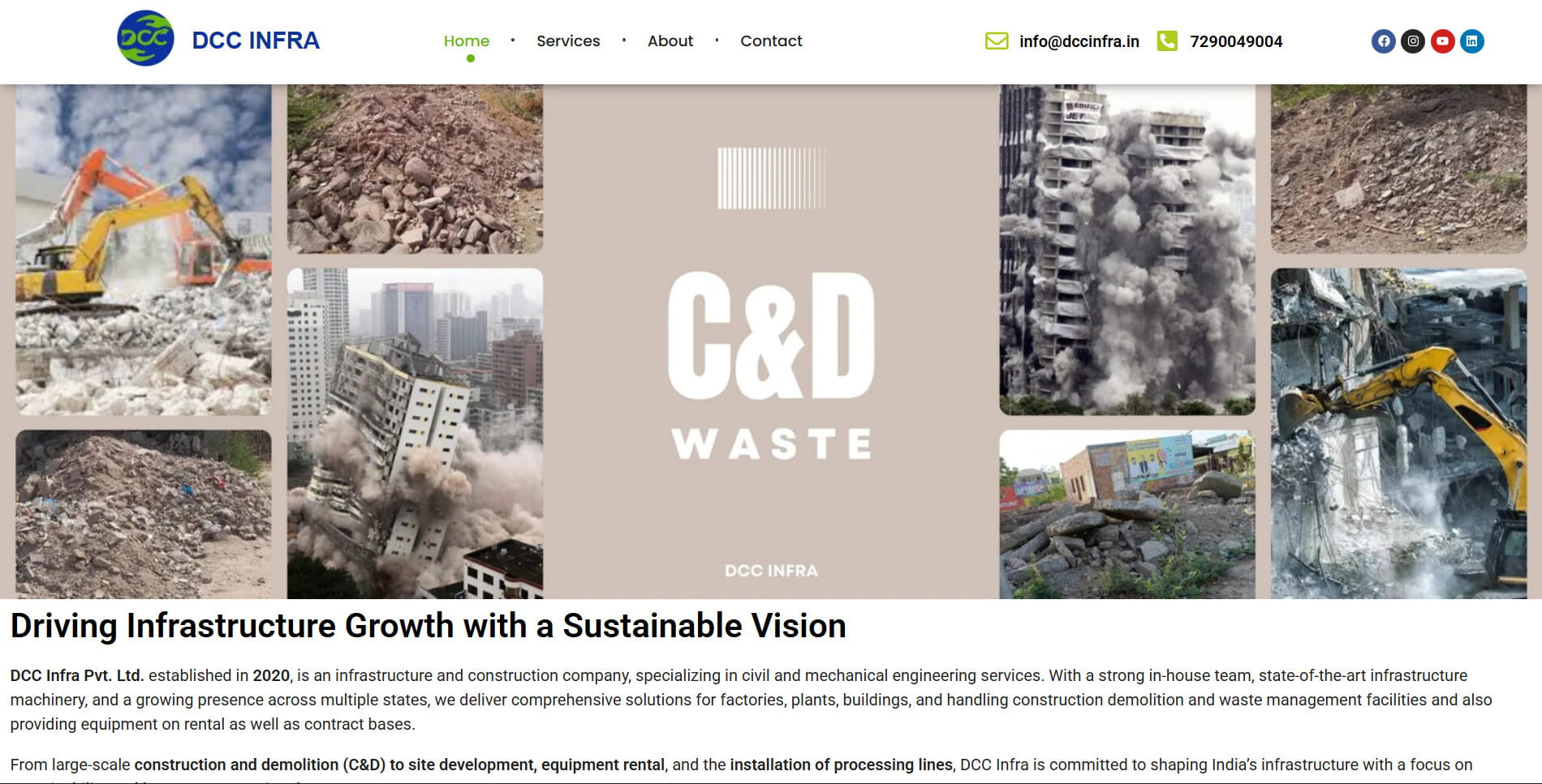 DCC Infra website homepage