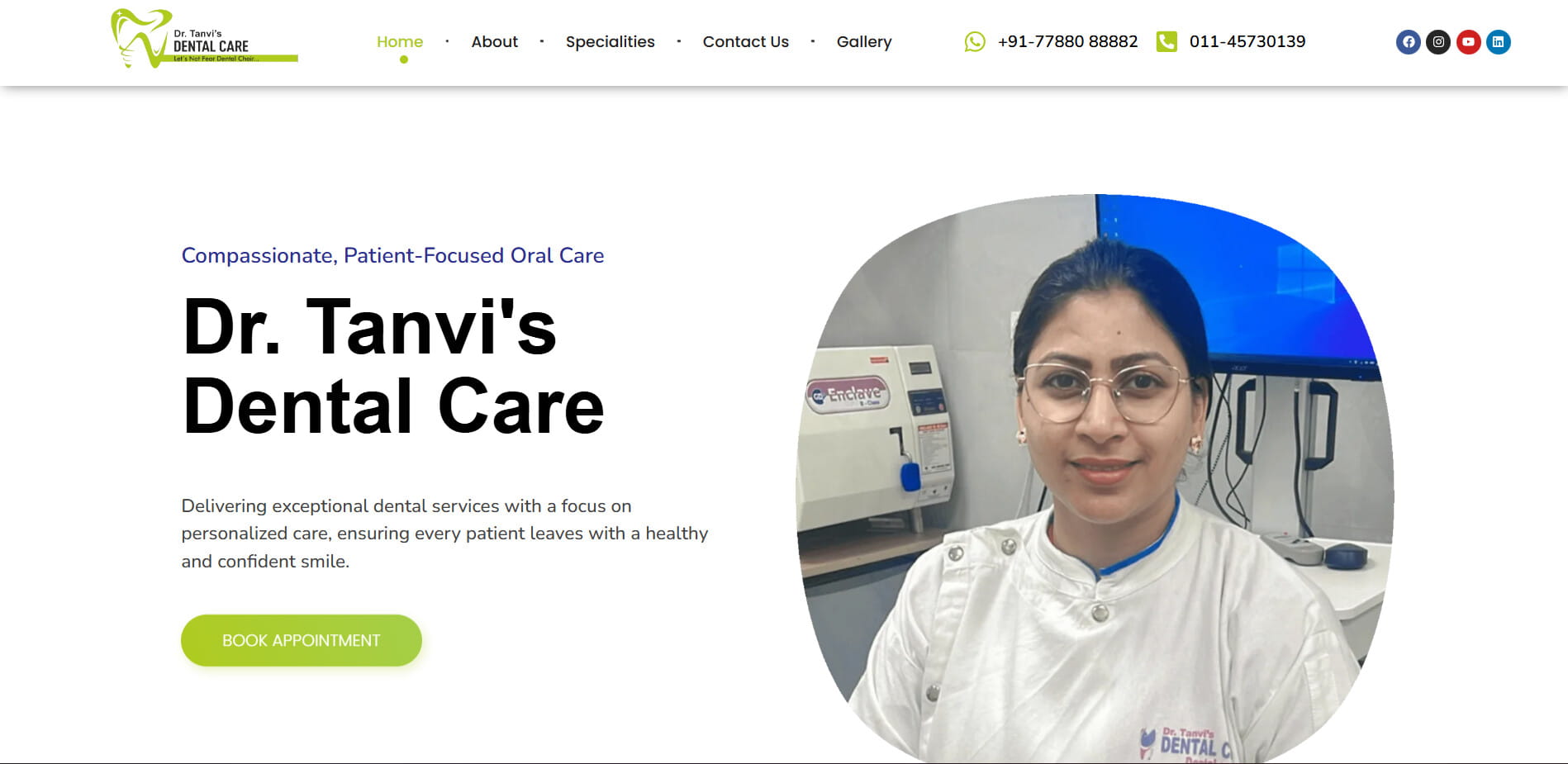 Dr Tanvi Dental Care website homepage