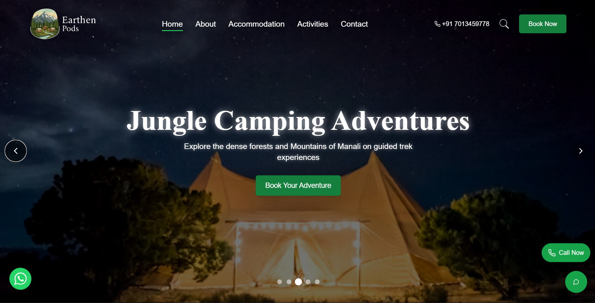 Earthen Pods website homepage
