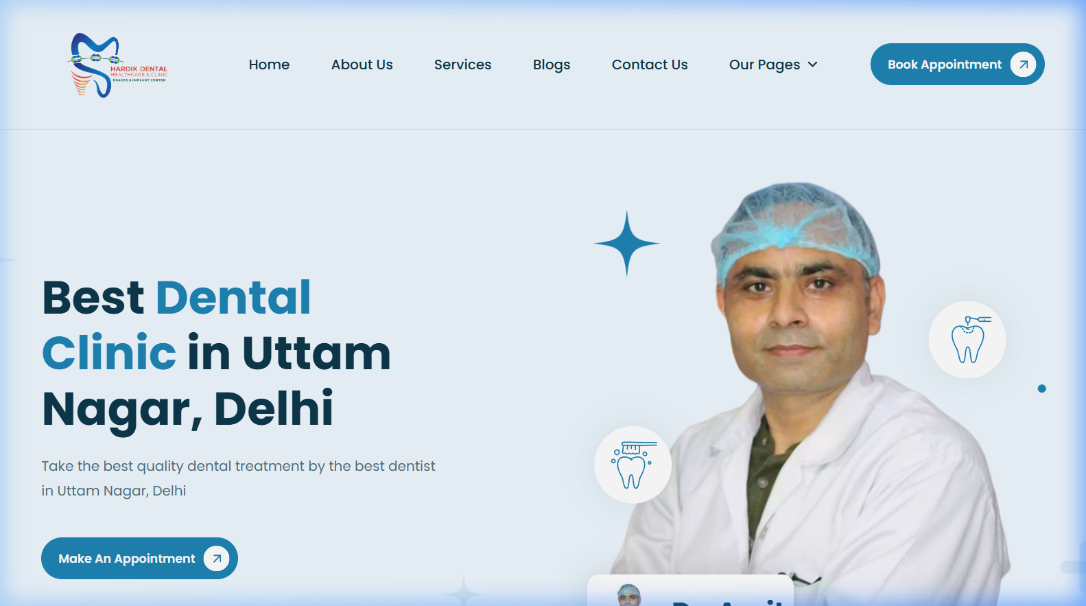 Hardik Dental Clinic website, home page